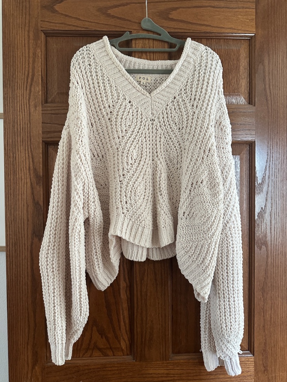 POL Ivory Cable-Knit V-Neck Sweater
